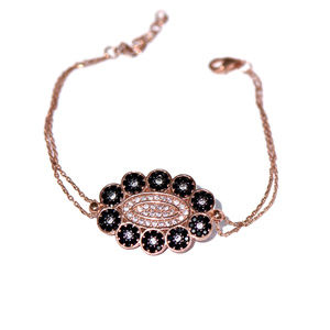 925 Silver Pave Cz Black & White Flower Bracelet